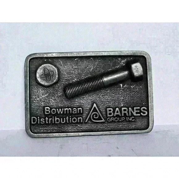 Vintage Bowman Distribution Barnes Group Solid Metal Belt Buckle - Picture 1 of 6
